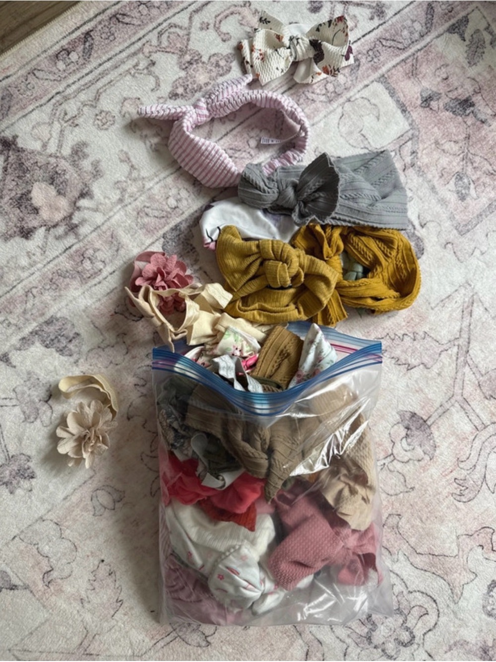 Assorted Kids Headbands and Hair Accessories - Pink, Gray, Mustard, Cream